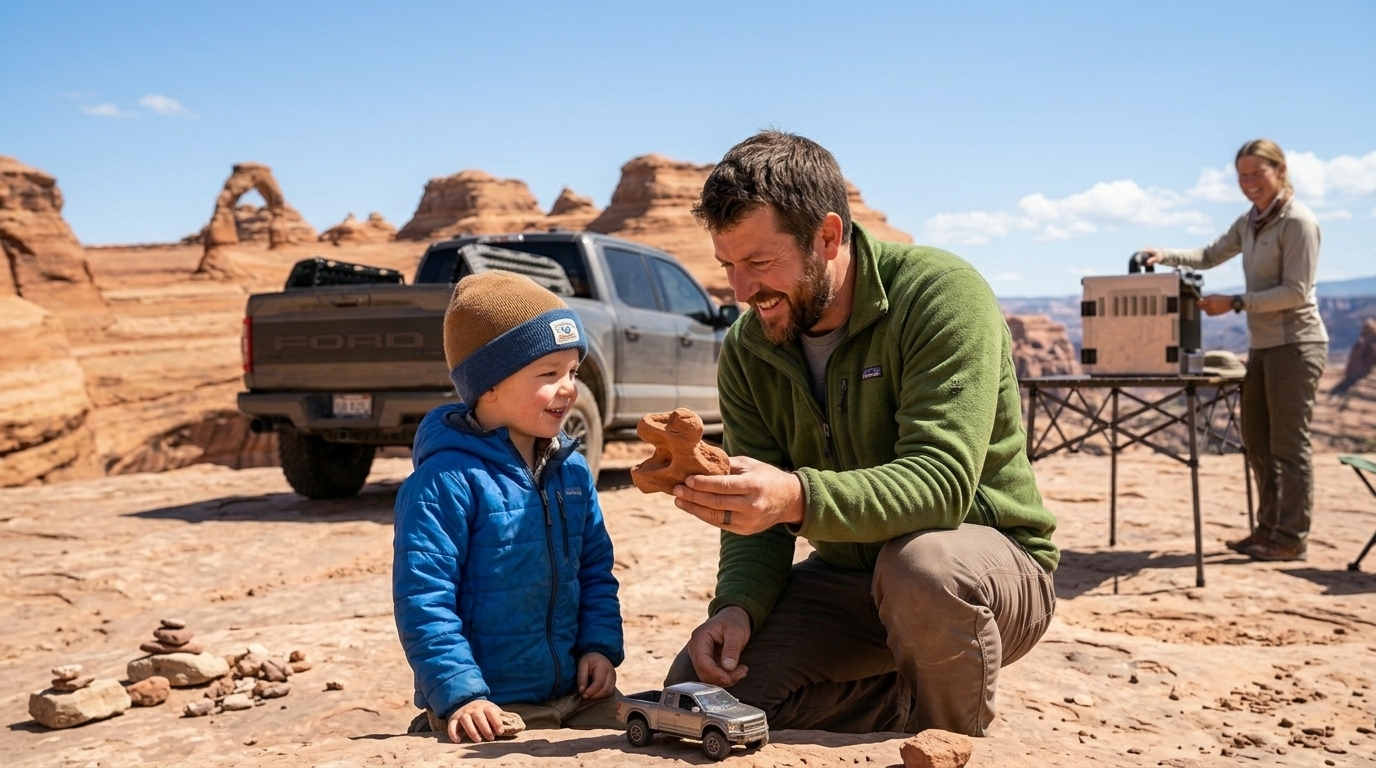 Family moment at camp, Moab Utah