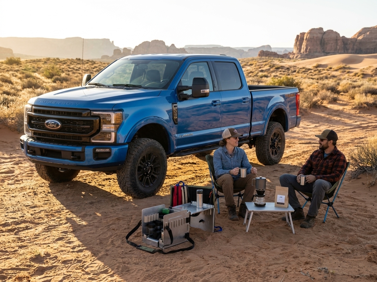 Kitchen Cube camp setup, desert landscape